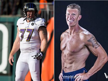 A before and after weight loss picture of Matt Birk,